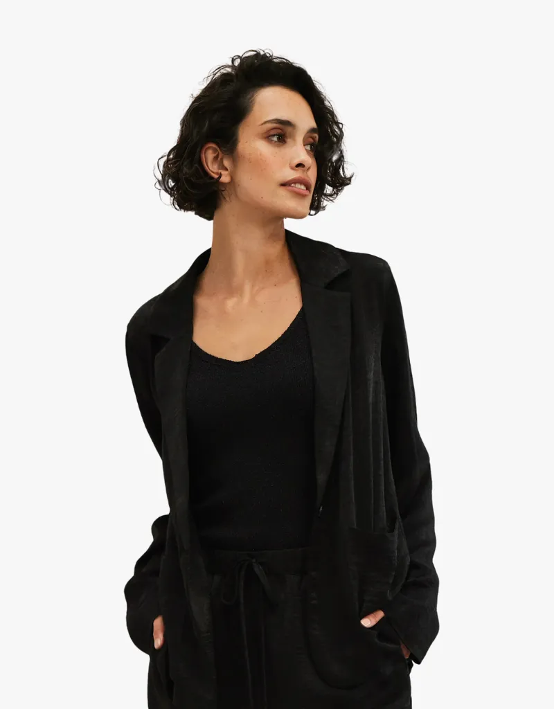 Michael Stars Paula Hammered Satin Blazer in Black