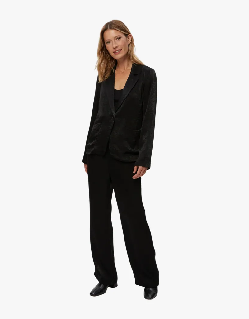 Michael Stars Paula Hammered Satin Blazer in Black