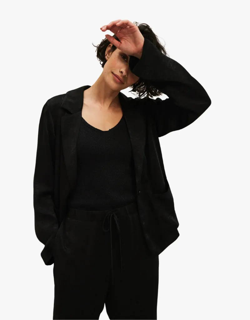Michael Stars Paula Hammered Satin Blazer in Black