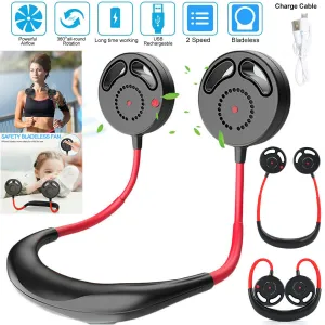 Mini Portable Neckband Neck Hanging Cooling Fan LED lights Rechargeable Battery