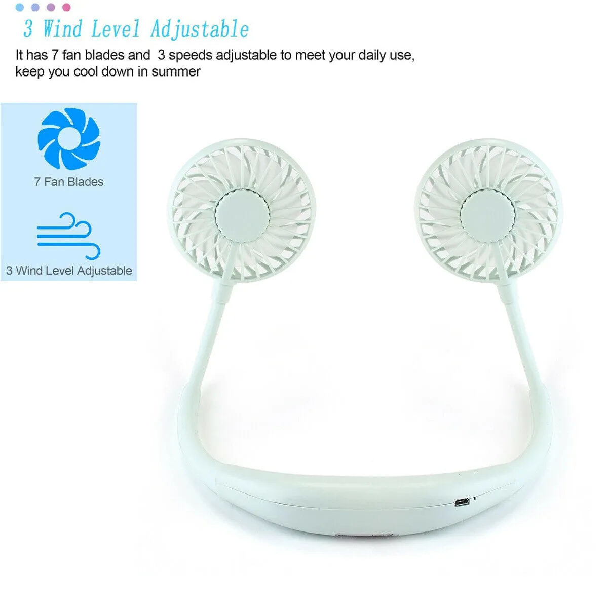Mini Portable Neckband Neck Hanging Cooling Fan LED lights Rechargeable Battery