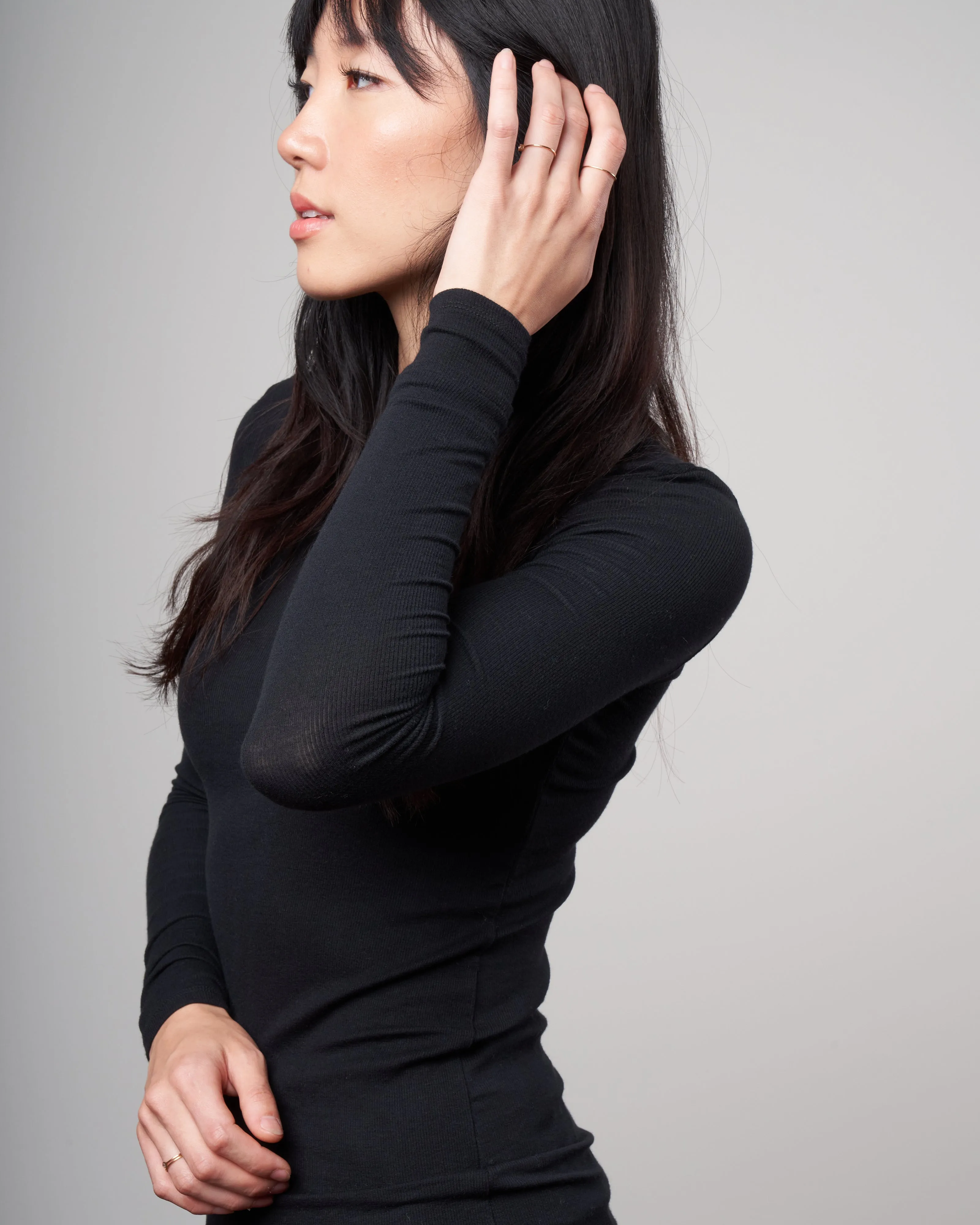 model rib long sleeve tee - black