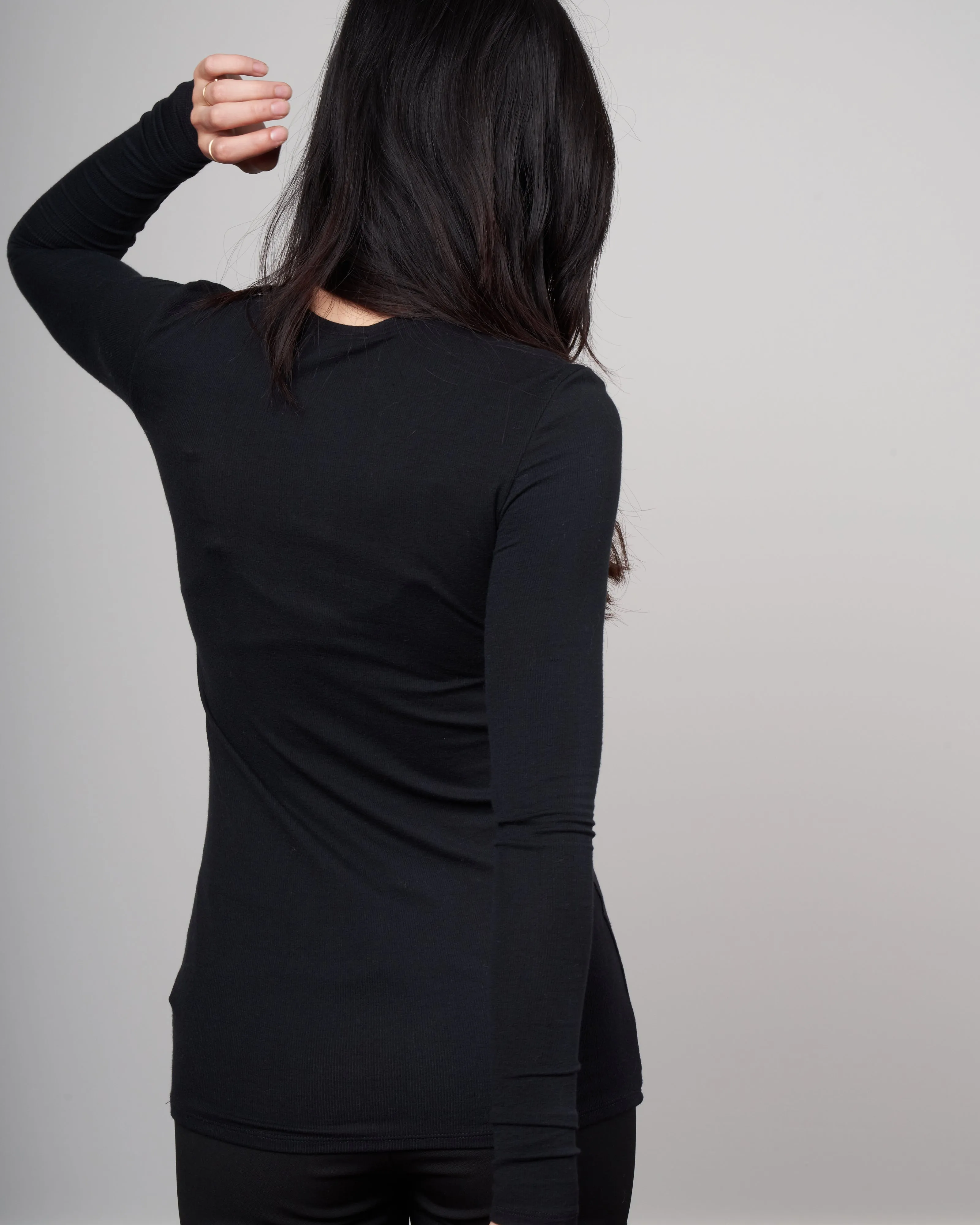 model rib long sleeve tee - black
