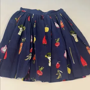Navy Blue Anthropology Vegetable Print Skirt NWT