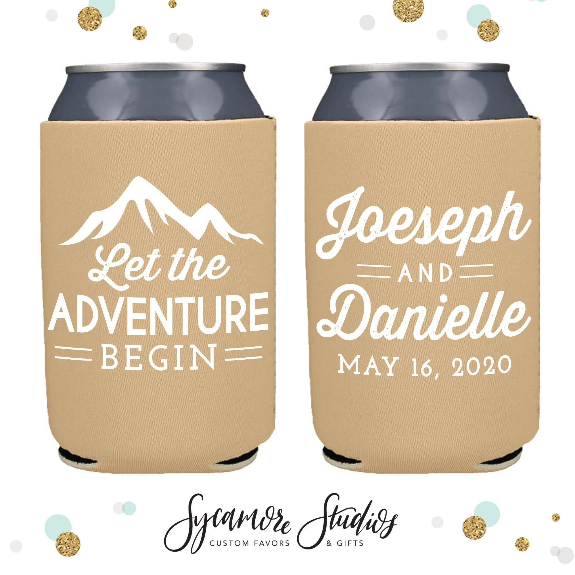 Neoprene Wedding Can Cooler #139 - Let the Adventure Begin