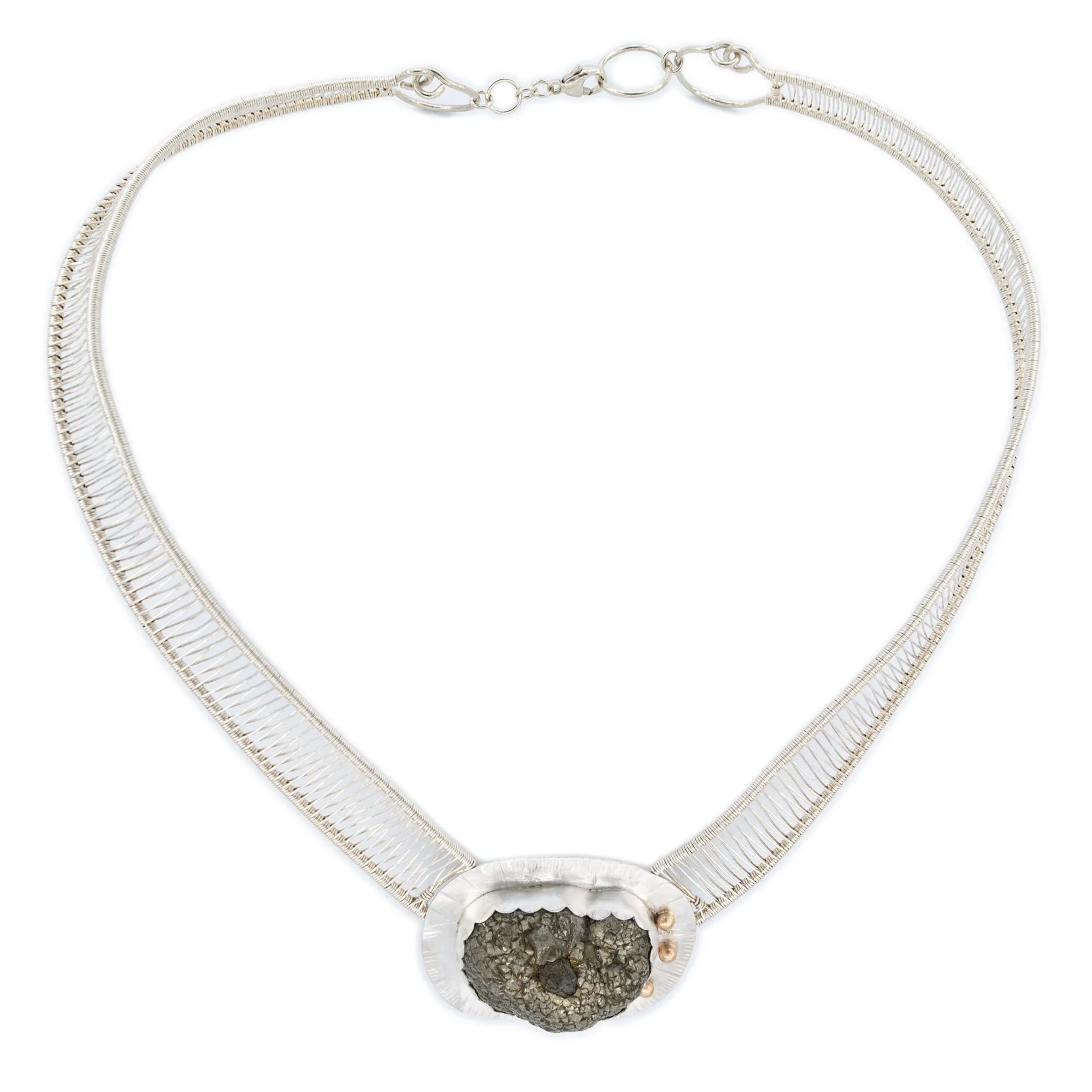 Noelani - Pyrite and 14k Gold Woven Silver Neck Piece