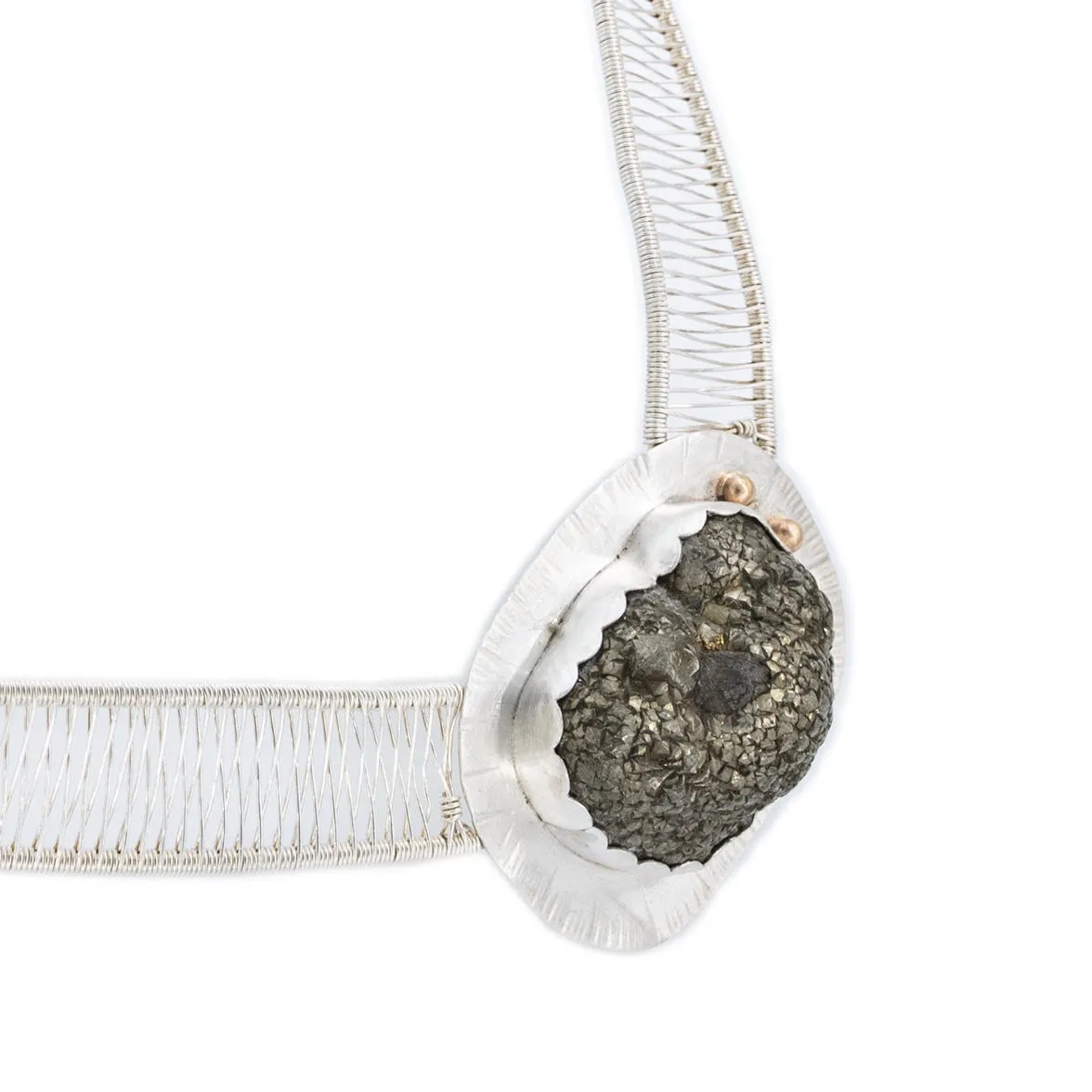 Noelani - Pyrite and 14k Gold Woven Silver Neck Piece