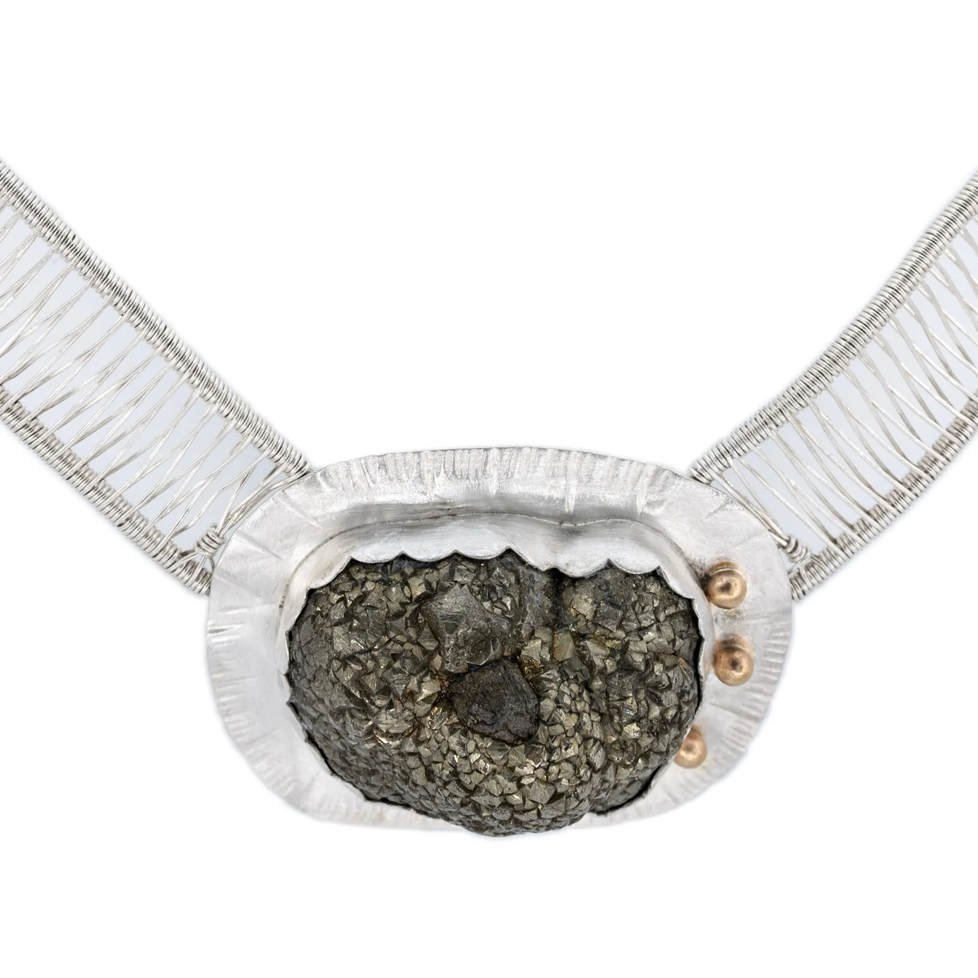 Noelani - Pyrite and 14k Gold Woven Silver Neck Piece