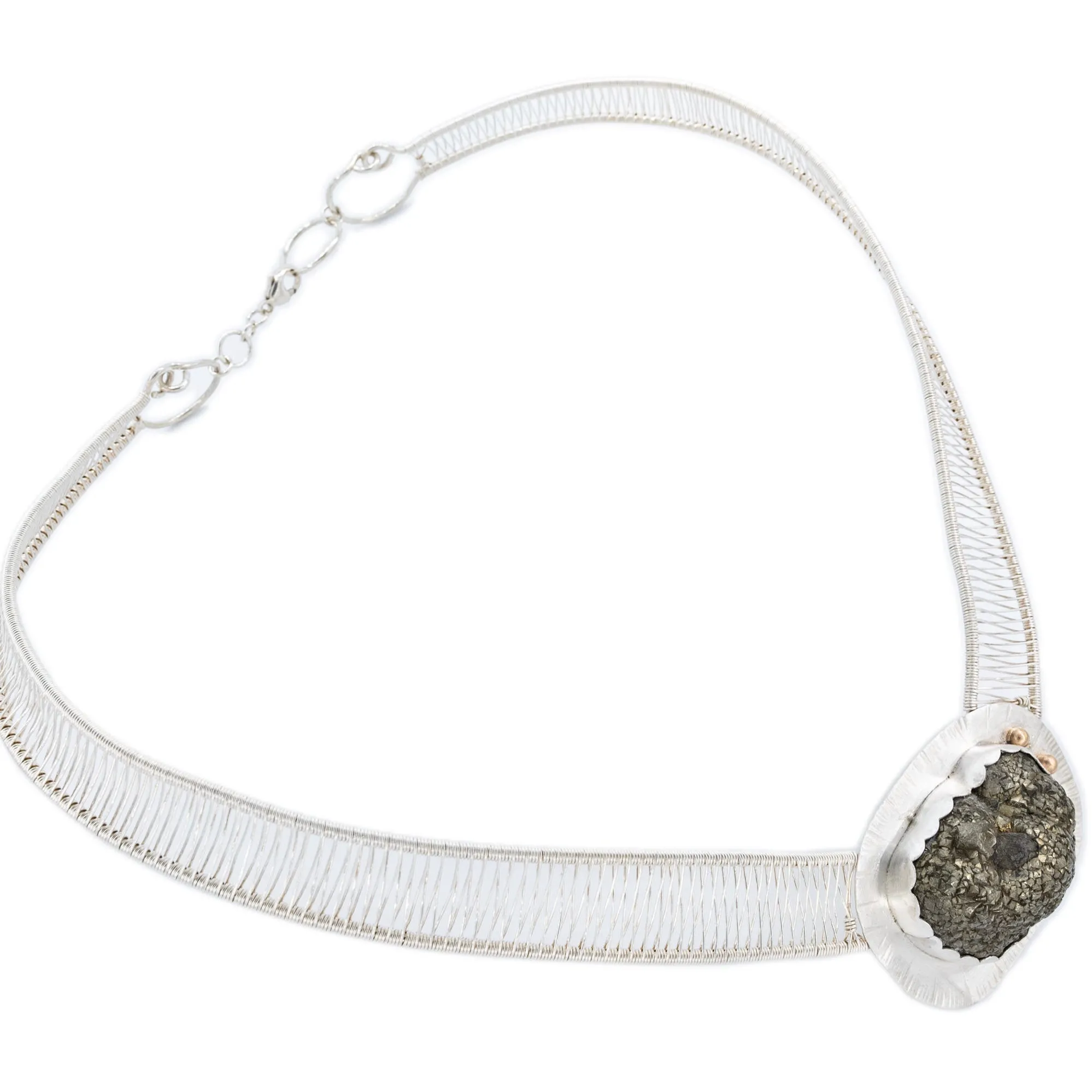 Noelani - Pyrite and 14k Gold Woven Silver Neck Piece