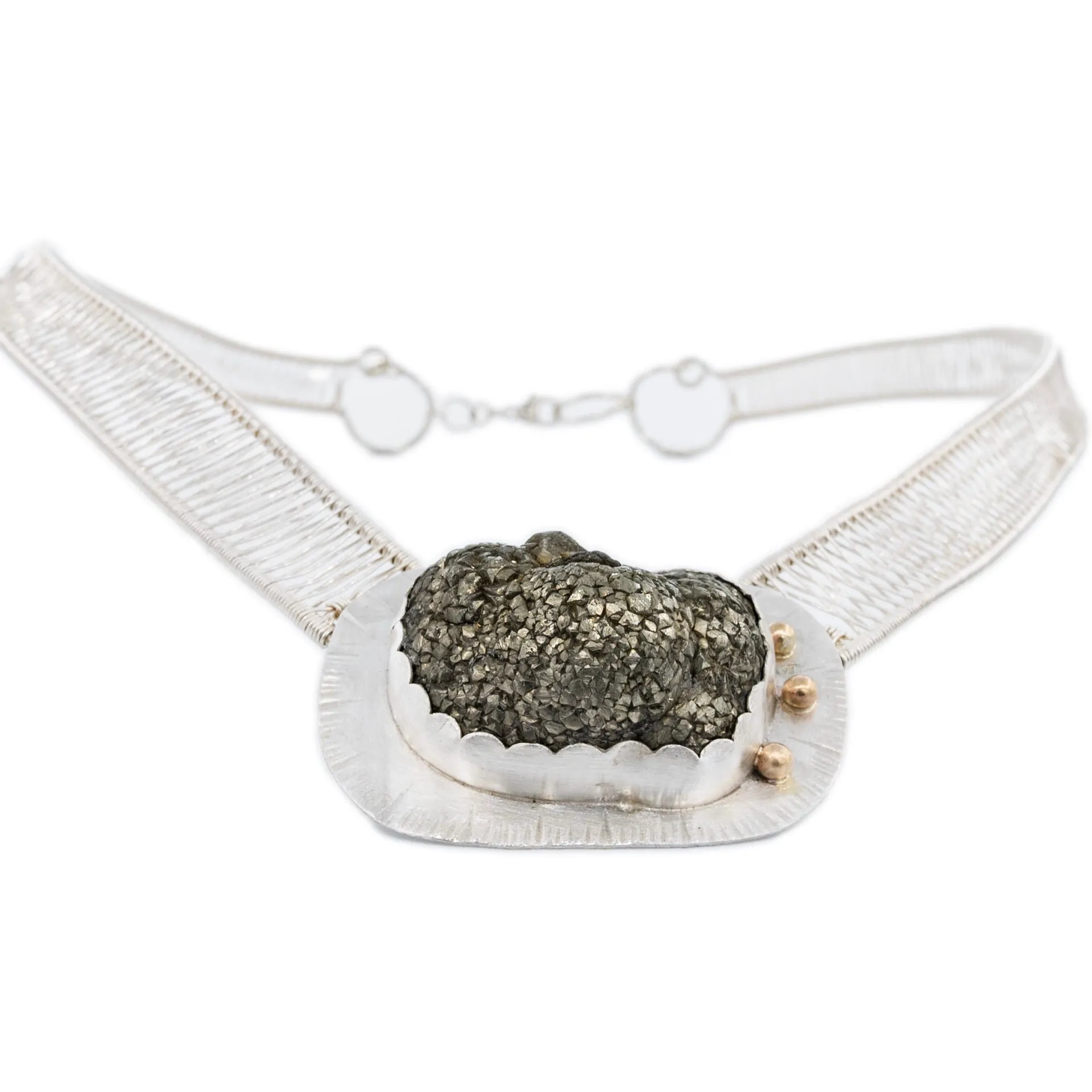 Noelani - Pyrite and 14k Gold Woven Silver Neck Piece