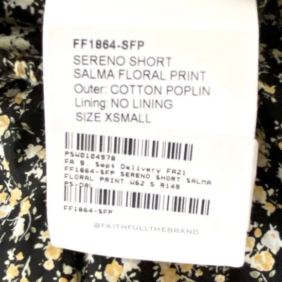 NWT Faithfull the Brand Sereno Shorts Black Yellow Floral Drawstring. X-Small
