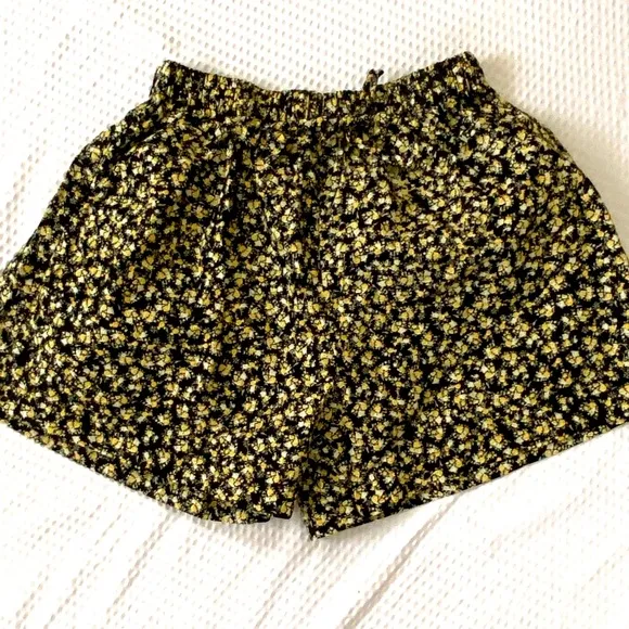 NWT Faithfull the Brand Sereno Shorts Black Yellow Floral Drawstring. X-Small