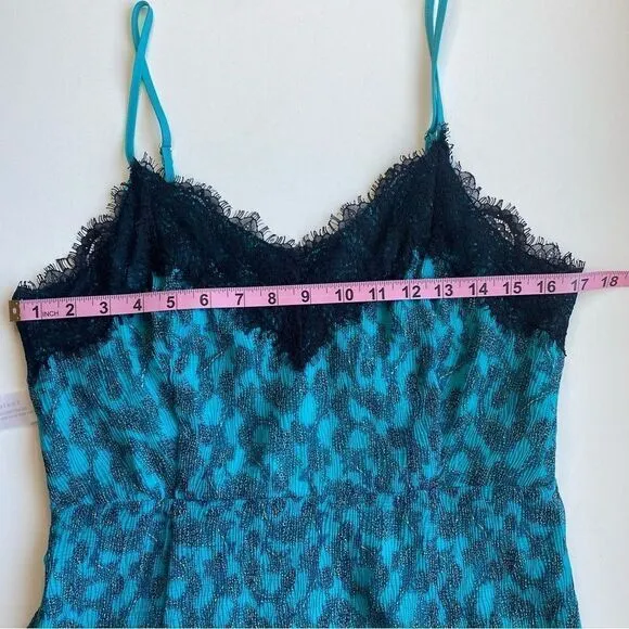 NWT New Foxiedox Anthropologie Dress Teal Blue Black Lace Women’s M Rockabilly