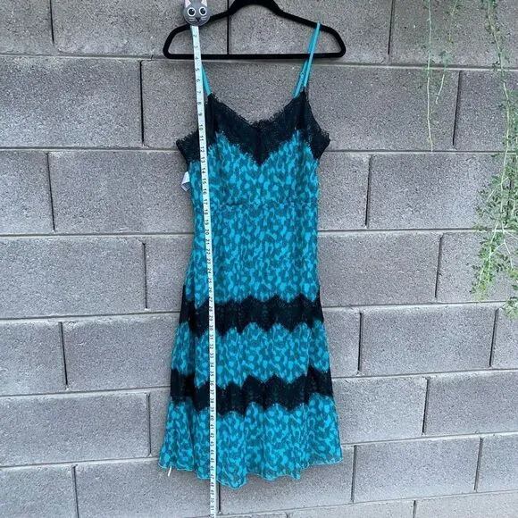 NWT New Foxiedox Anthropologie Dress Teal Blue Black Lace Women’s M Rockabilly