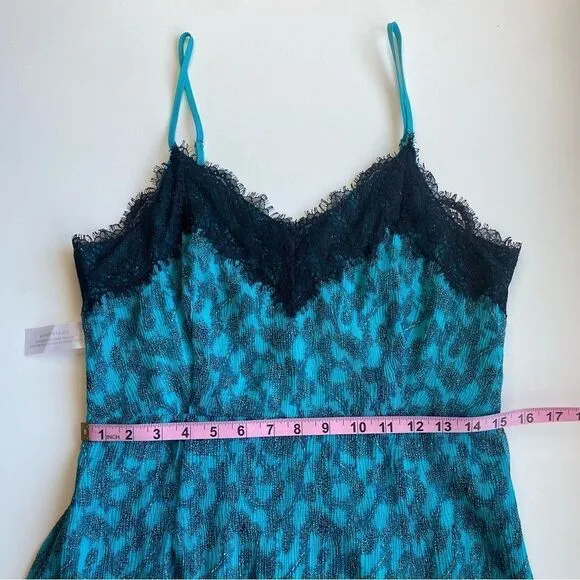 NWT New Foxiedox Anthropologie Dress Teal Blue Black Lace Women’s M Rockabilly
