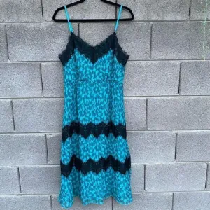 NWT New Foxiedox Anthropologie Dress Teal Blue Black Lace Women’s M Rockabilly