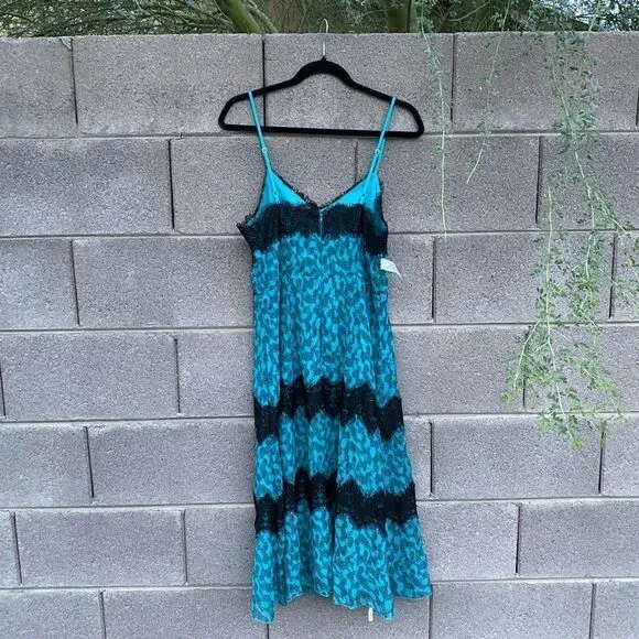 NWT New Foxiedox Anthropologie Dress Teal Blue Black Lace Women’s M Rockabilly