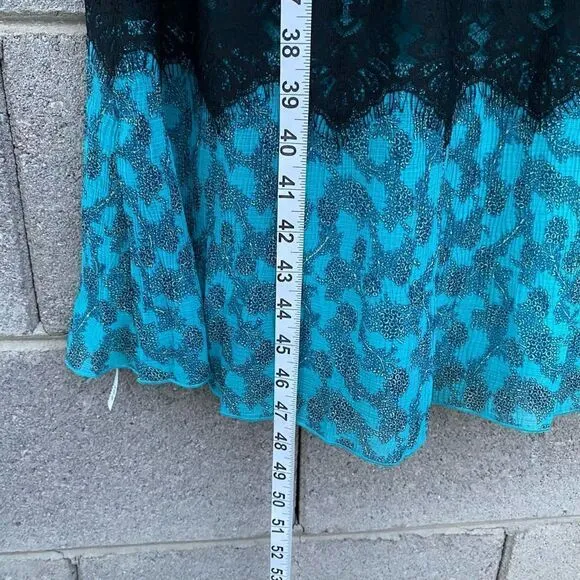 NWT New Foxiedox Anthropologie Dress Teal Blue Black Lace Women’s M Rockabilly