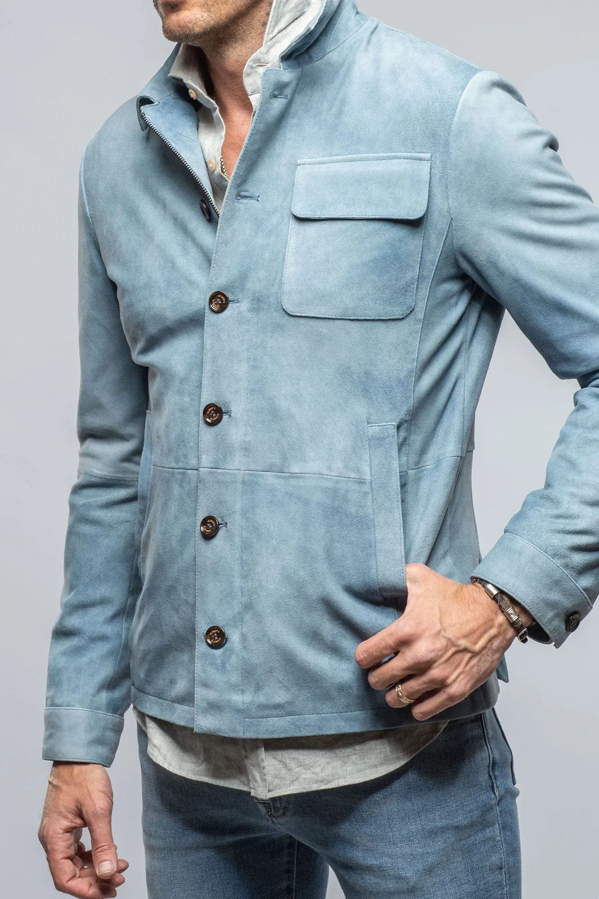 Oakley Suede Shirt Jacket In Blue Ice