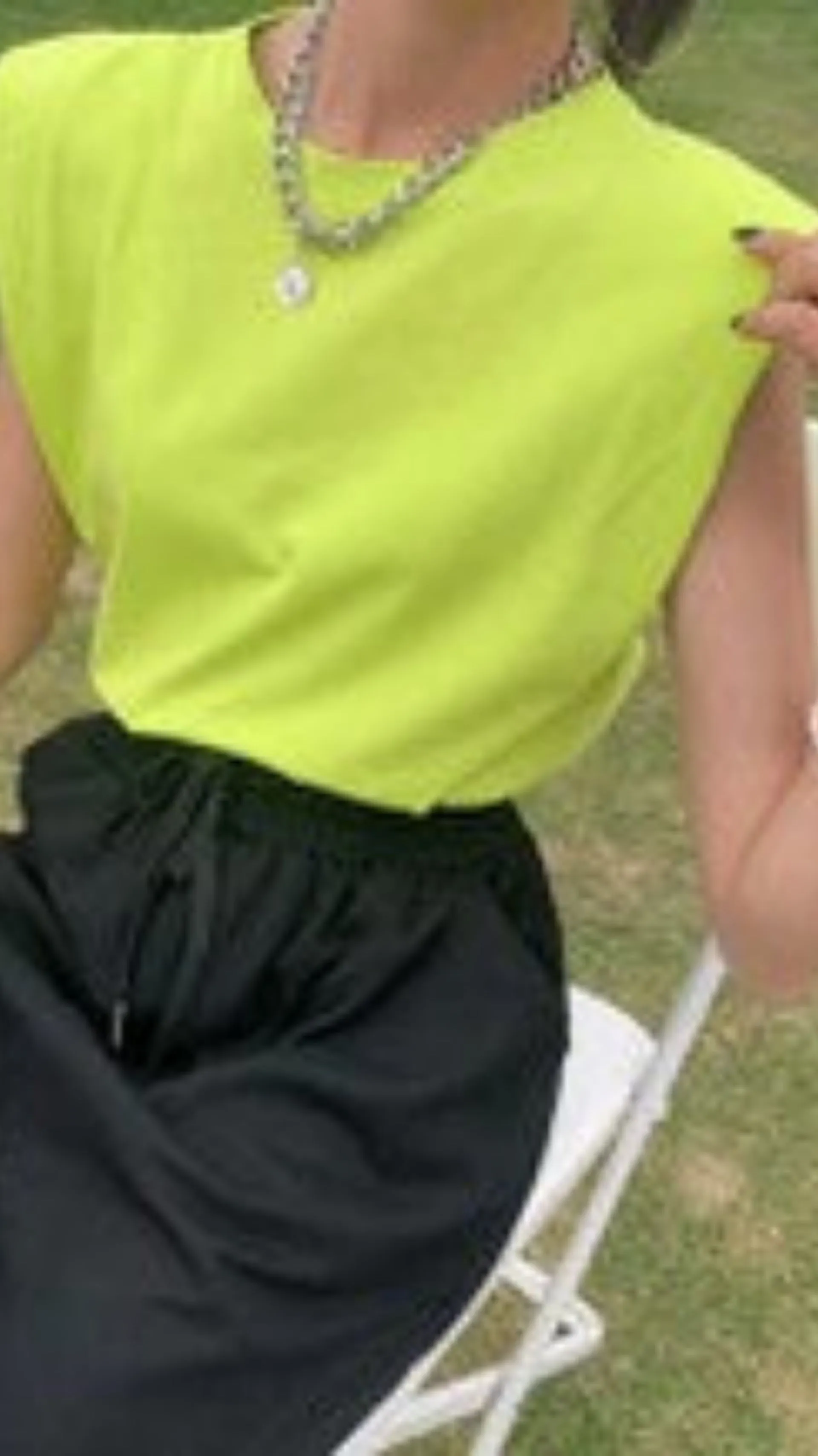 Outside the Box Shoulder Pad Tee | Neon Green