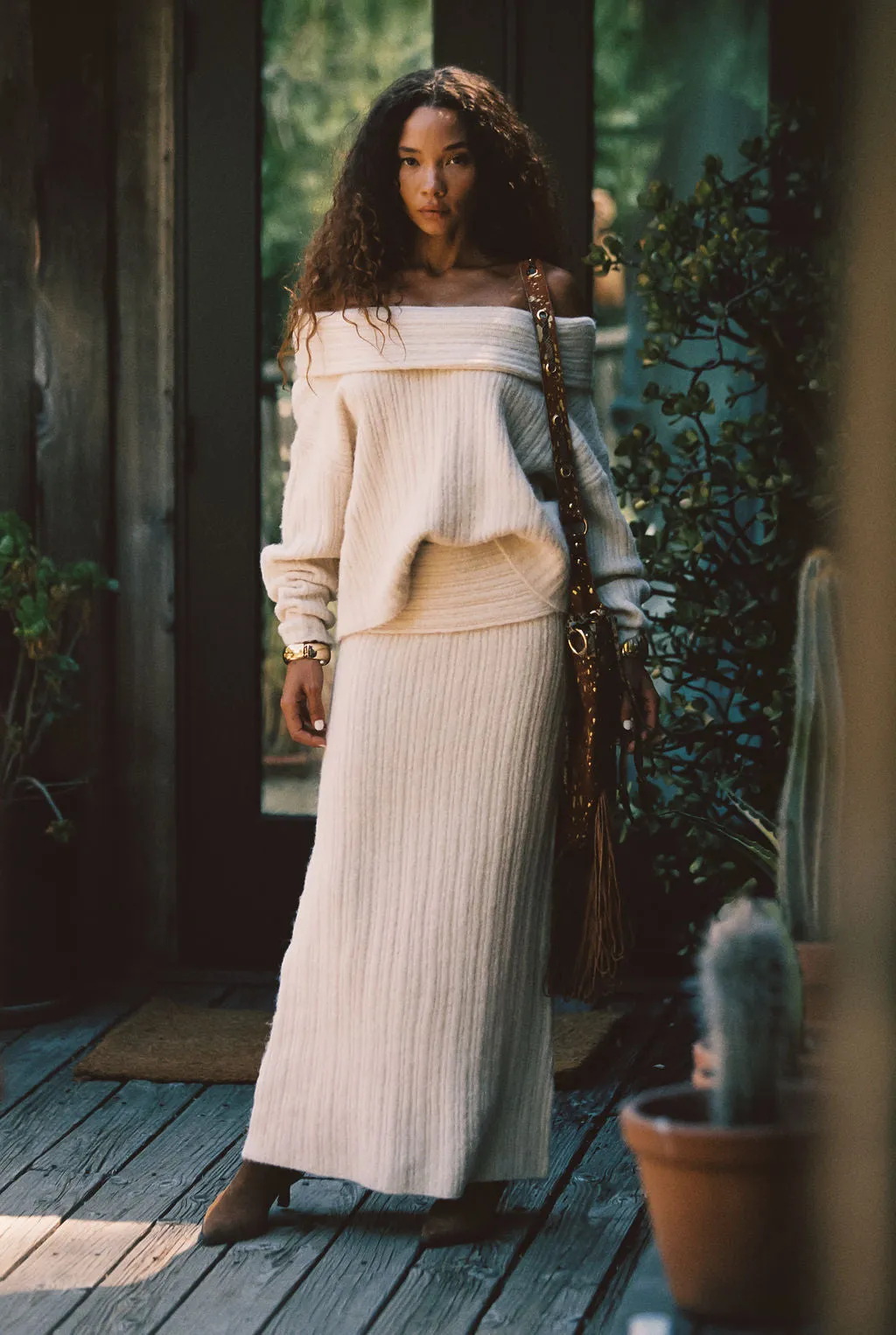Pamela Beige Sweater Maxi Skirt