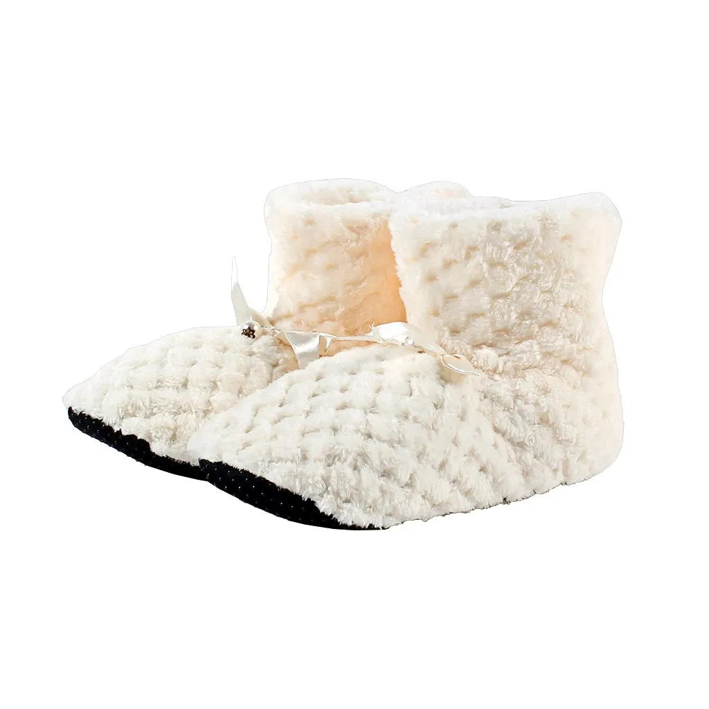 Pearl Bow Fleece Booties
