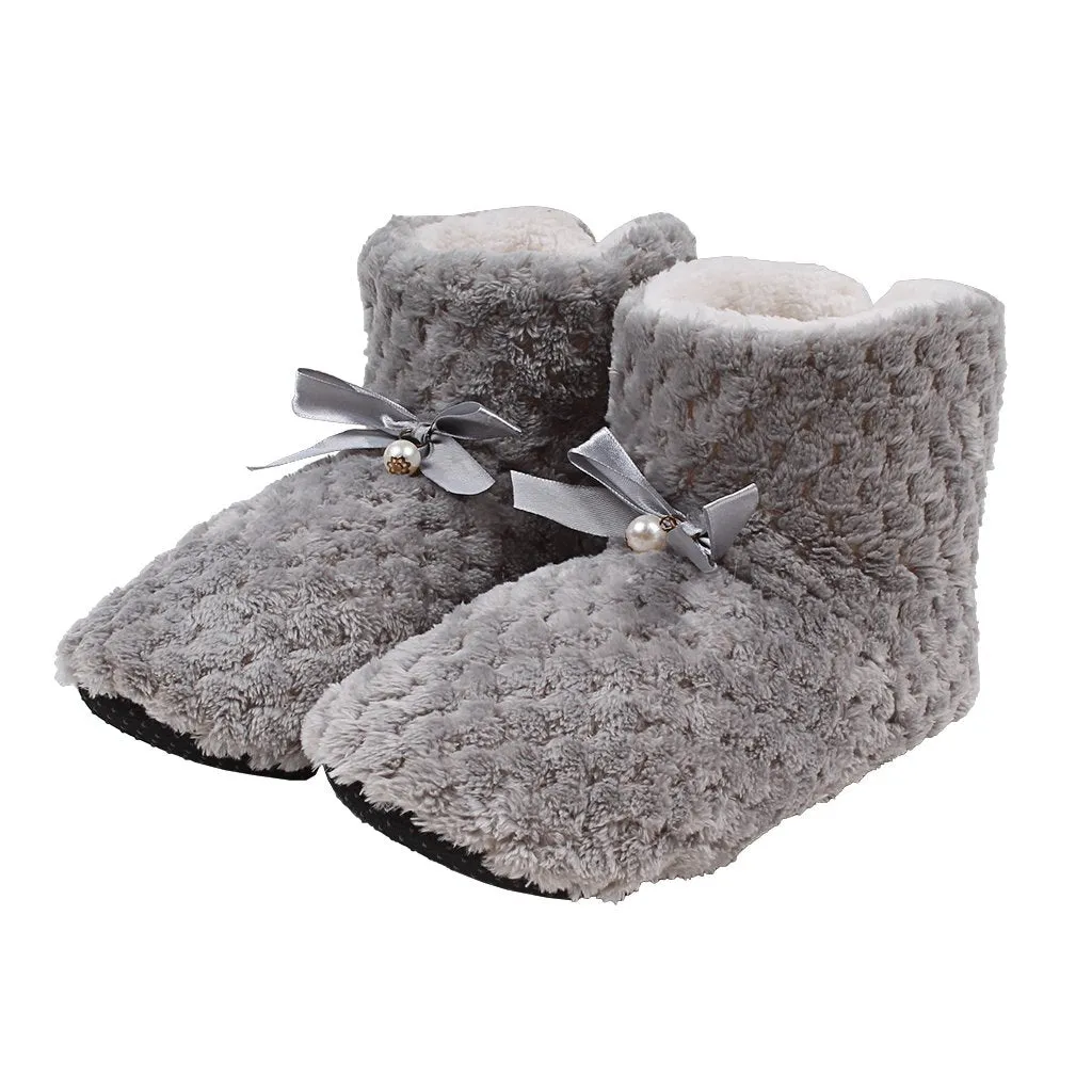 Pearl Bow Fleece Booties