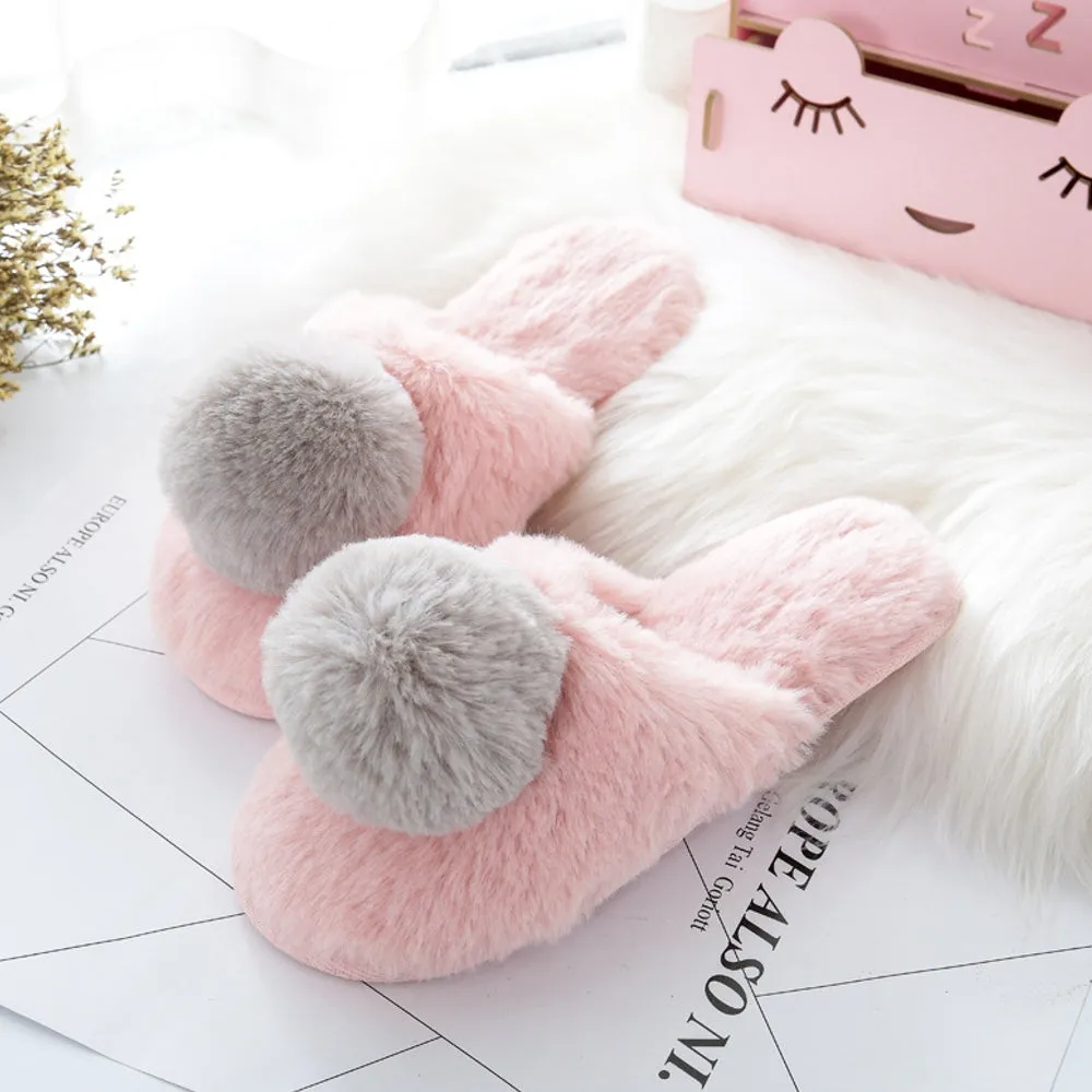 Plush Cute Home Non-slip Warm Cotton Slippers Women UGG Style