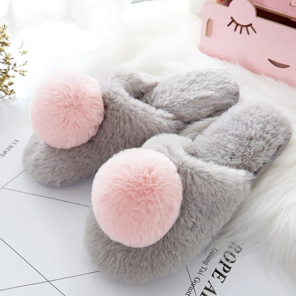 Plush Cute Home Non-slip Warm Cotton Slippers Women UGG Style