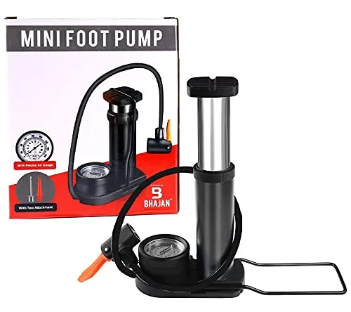 Portable Mini Bike Pump/Cycle Pump with Pressure Gauge High Pressure Foot Activated Floor Bicycle Pump for Road Car Tire Pump by Bhajan