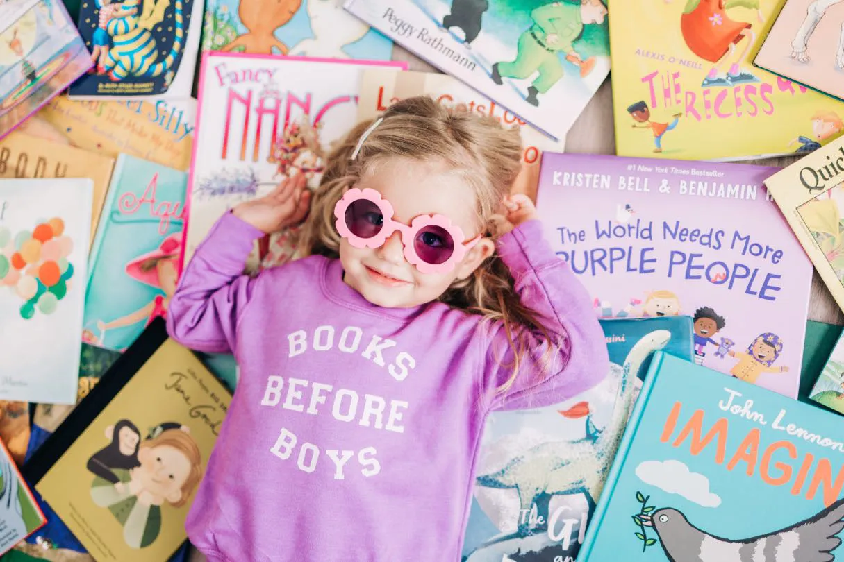 Purple Books Before Boys Pullover