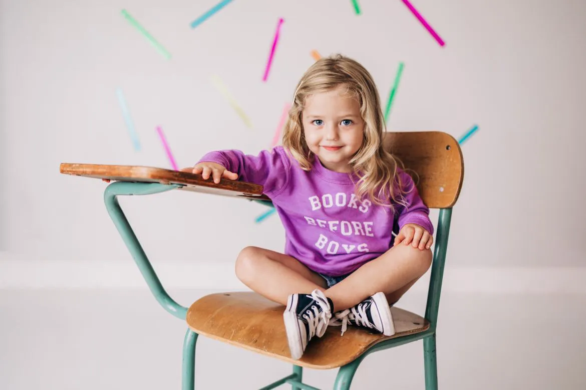 Purple Books Before Boys Pullover