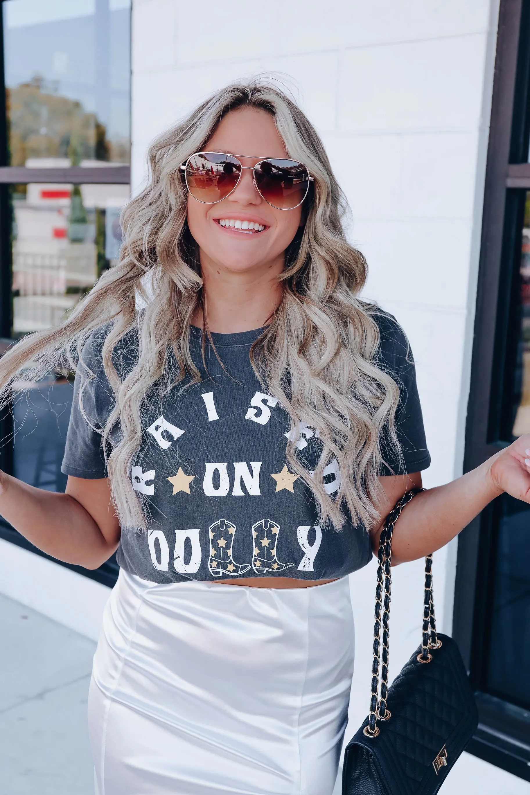 "Raised On Dolly" Graphic Tee - Charcoal- FINAL SALE