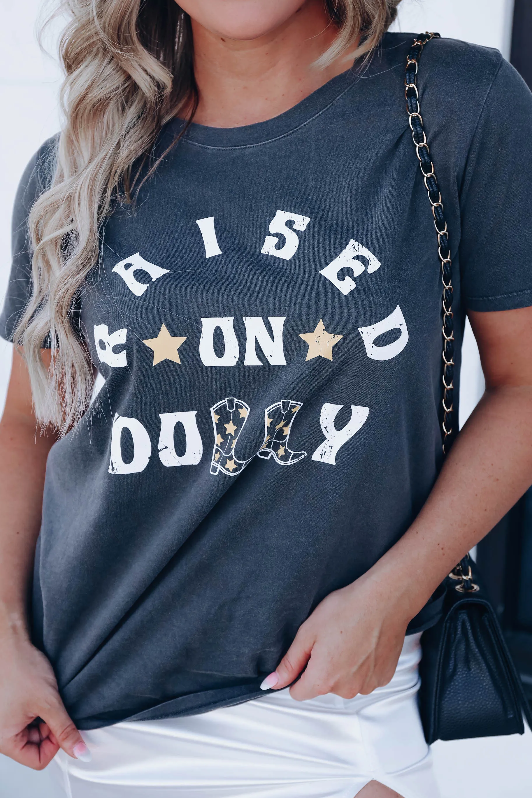 "Raised On Dolly" Graphic Tee - Charcoal- FINAL SALE