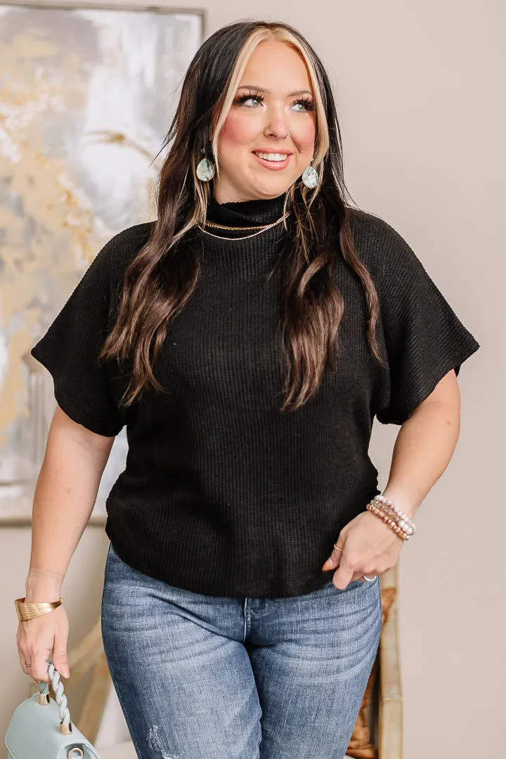 "Shirred" Joy Mock Neck Top | Black