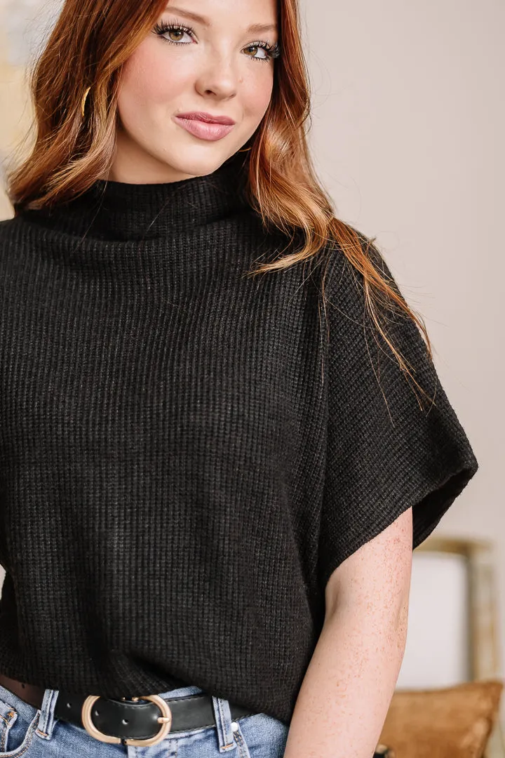 "Shirred" Joy Mock Neck Top | Black