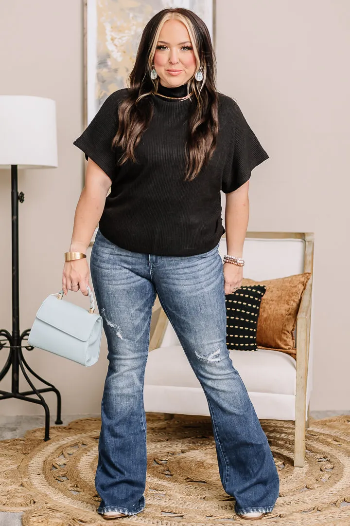 "Shirred" Joy Mock Neck Top | Black