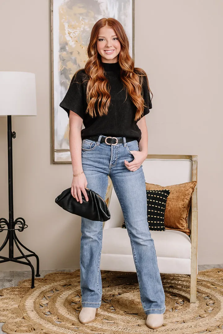 "Shirred" Joy Mock Neck Top | Black