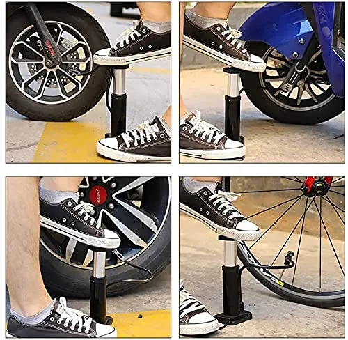 QUPET ® Mini Portable Bike, Bicycle Tire Hand Foot Activated Floor Pump with Presta Schrader Dunlop Valves Extra Valve and Gas Needle