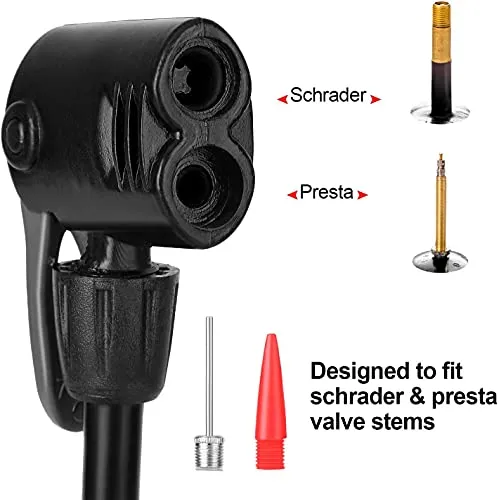 QUPET ® Mini Portable Bike, Bicycle Tire Hand Foot Activated Floor Pump with Presta Schrader Dunlop Valves Extra Valve and Gas Needle