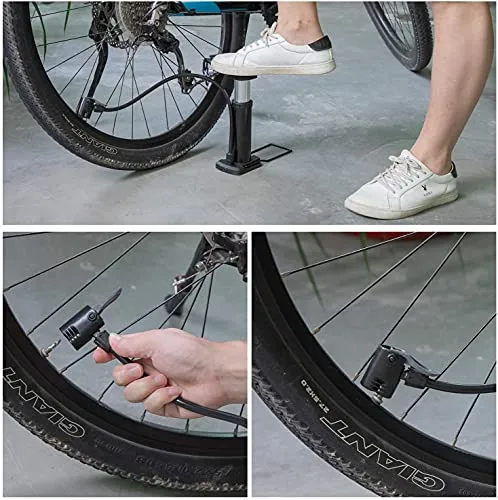 QUPET ® Mini Portable Bike, Bicycle Tire Hand Foot Activated Floor Pump with Presta Schrader Dunlop Valves Extra Valve and Gas Needle