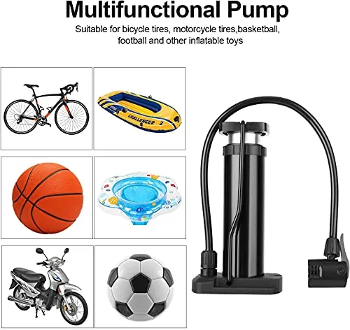 QUPET ® Mini Portable Bike, Bicycle Tire Hand Foot Activated Floor Pump with Presta Schrader Dunlop Valves Extra Valve and Gas Needle