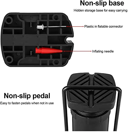 QUPET ® Mini Portable Bike, Bicycle Tire Hand Foot Activated Floor Pump with Presta Schrader Dunlop Valves Extra Valve and Gas Needle