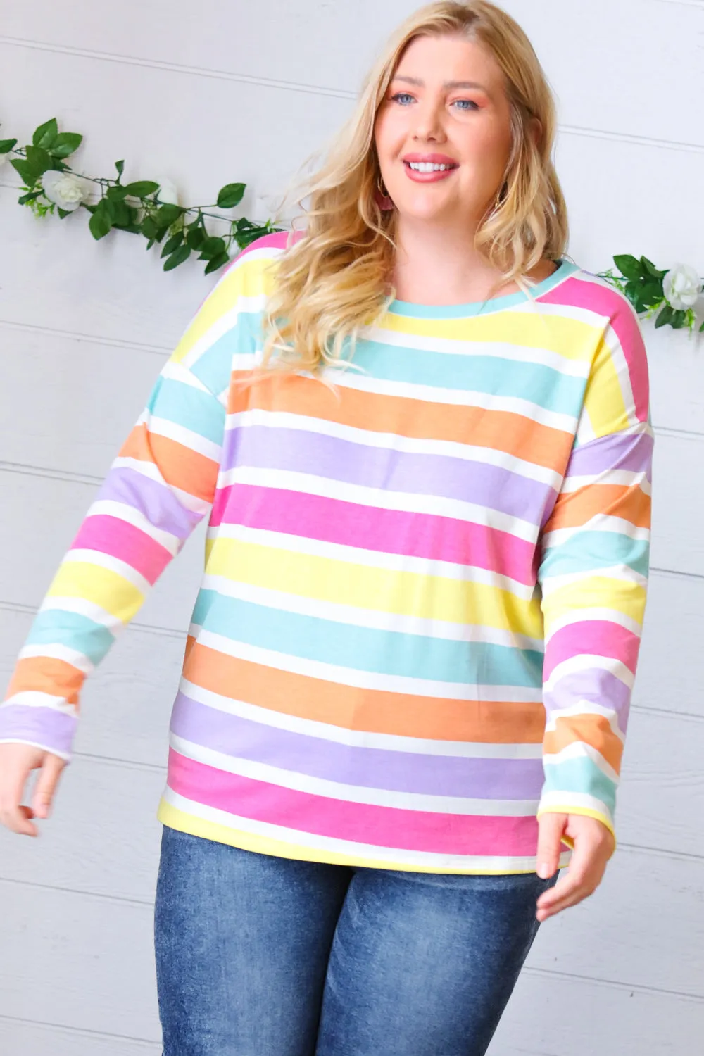 Rainbow Stripe French Terry Long Sleeve Pullover