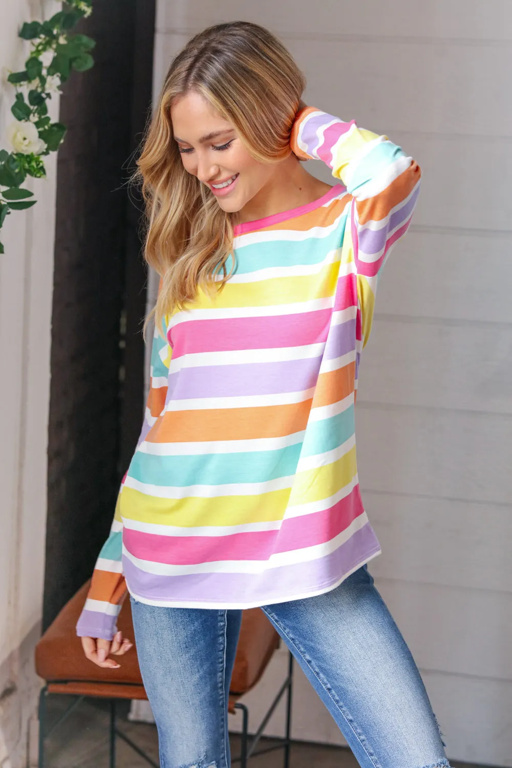 Rainbow Stripe French Terry Long Sleeve Pullover