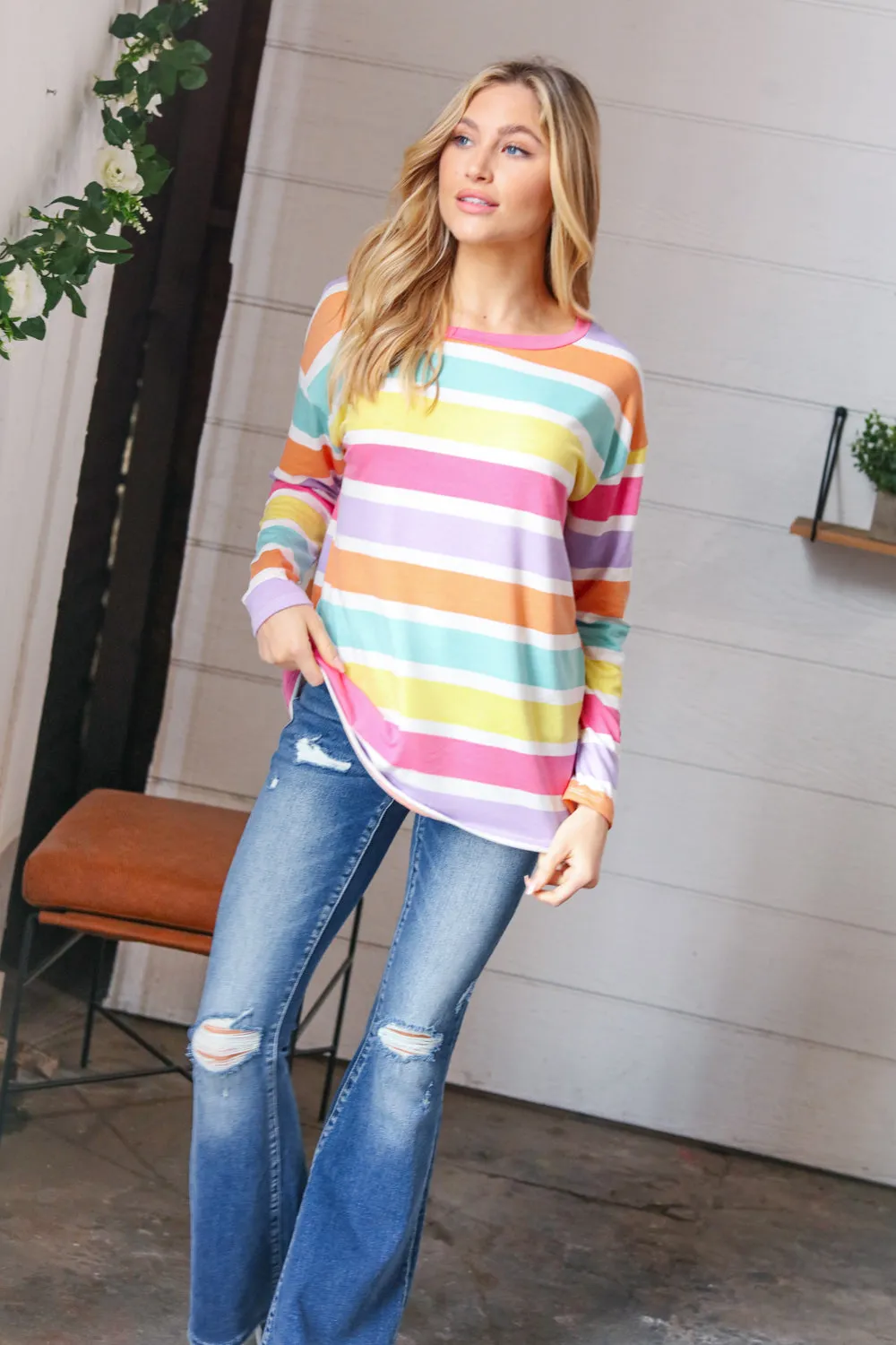 Rainbow Stripe French Terry Long Sleeve Pullover
