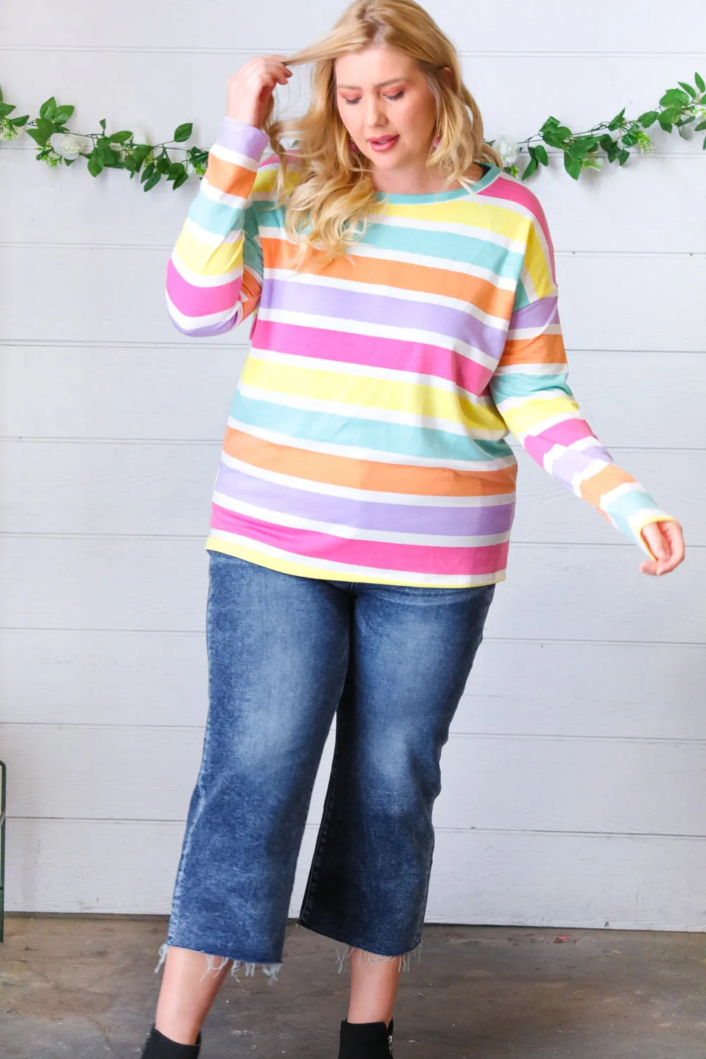 Rainbow Stripe French Terry Long Sleeve Pullover