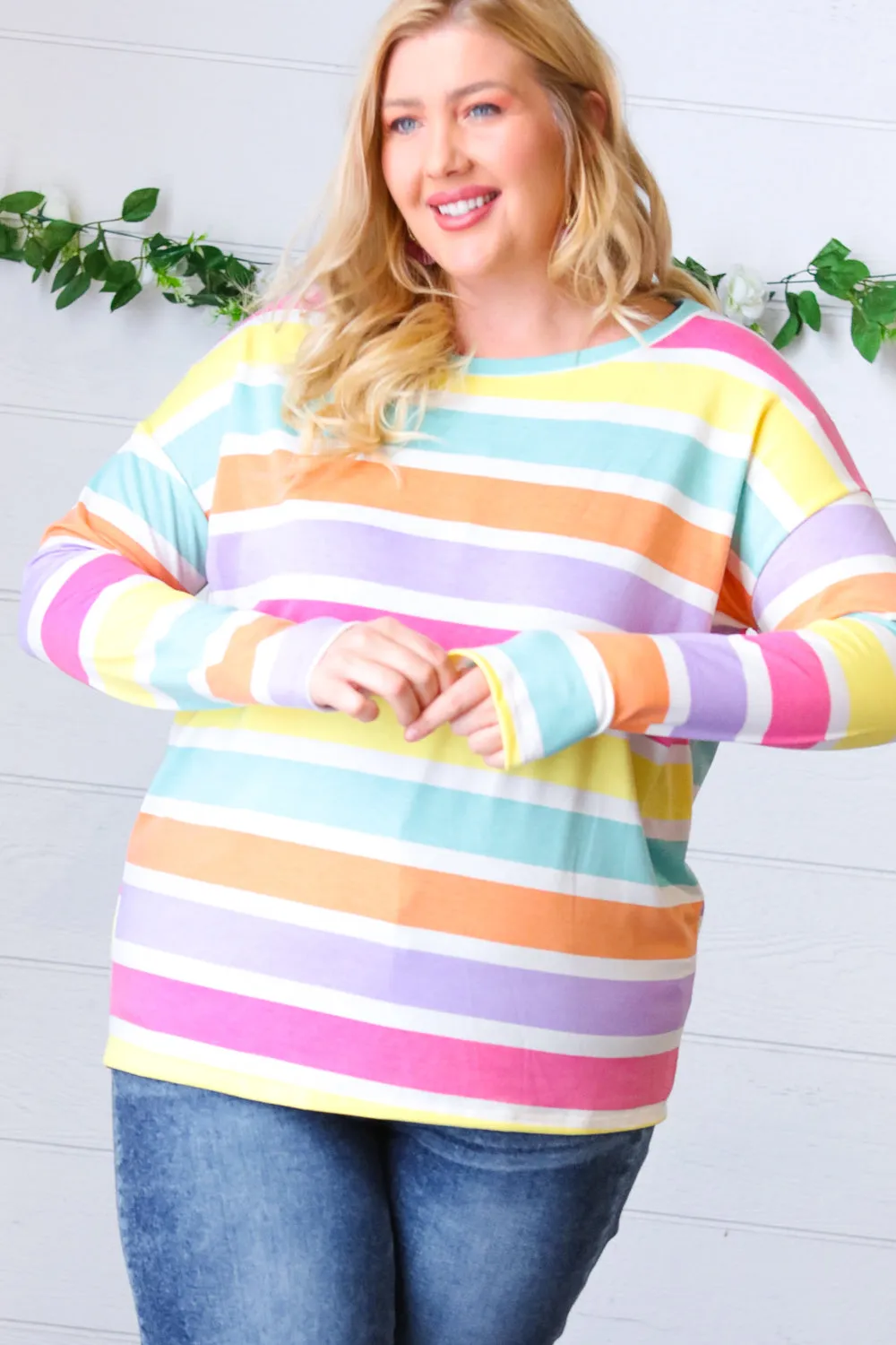 Rainbow Stripe French Terry Long Sleeve Pullover