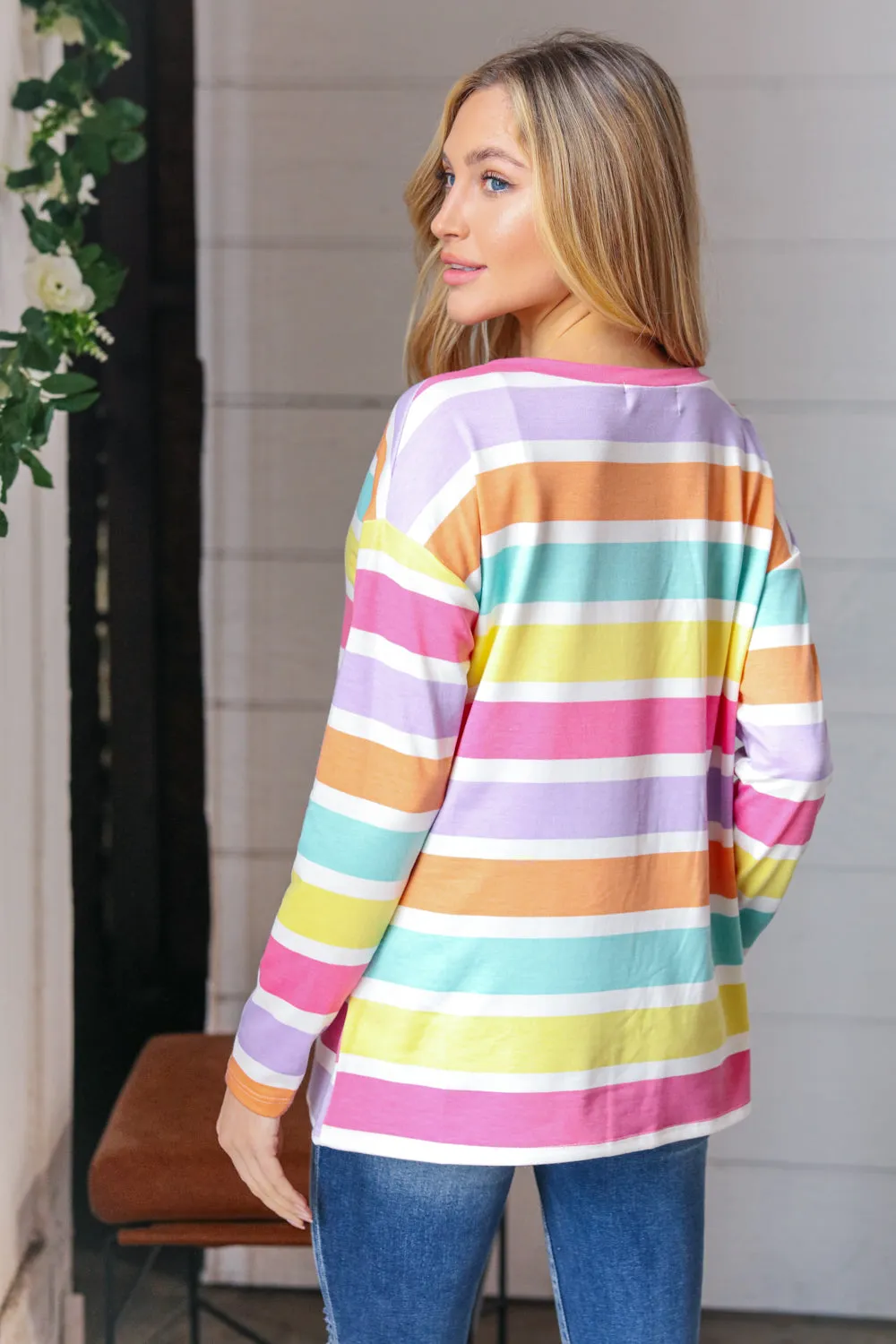 Rainbow Stripe French Terry Long Sleeve Pullover