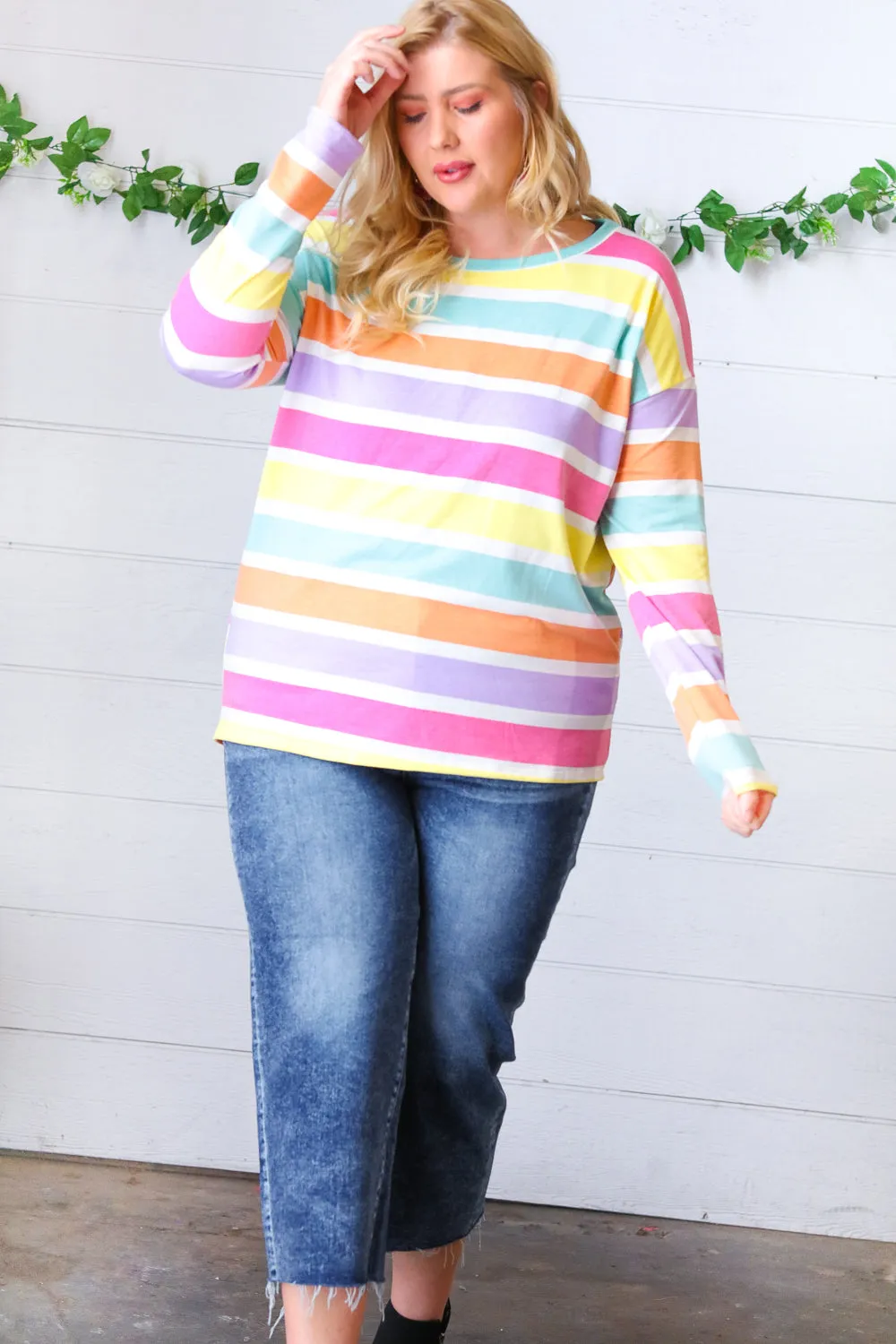 Rainbow Stripe French Terry Long Sleeve Pullover